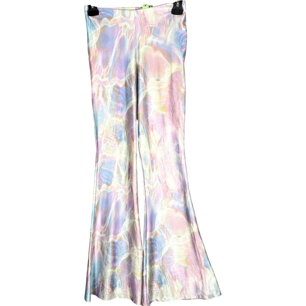 Farm Rio Oil Slick Print Flare Pants High Rise Stretchy Y2K Rave Festival S